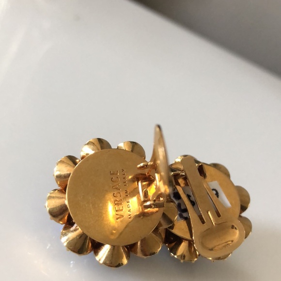 Versace Blue Crystal Embellished Clip-on Earrings - Picture 9 of 13